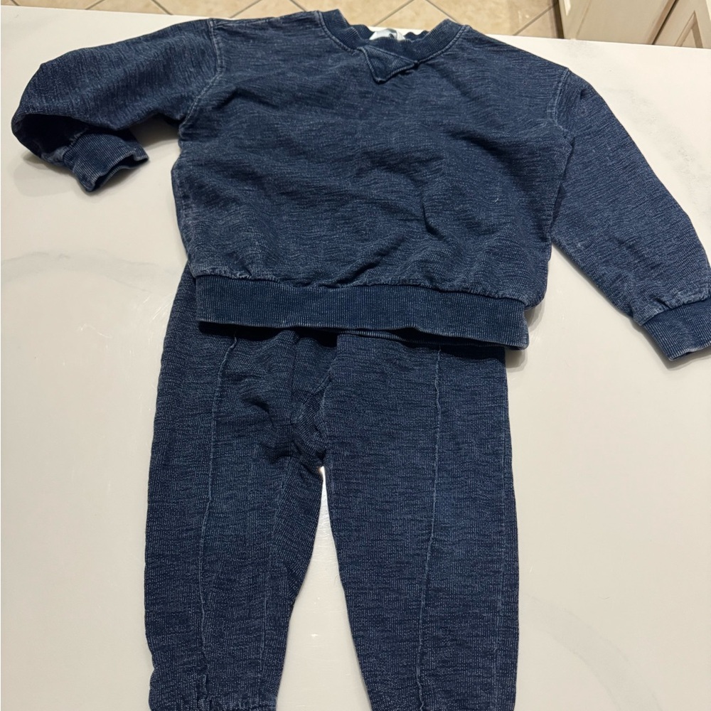 H&M Kids Navy Blue Knit Sweatshirt & Jogger Set